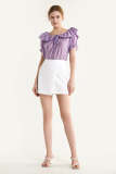 Plum Ruffled Tie Detail Loose Fit Blouse