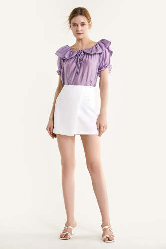 Plum Ruffled Tie Detail Loose Fit Blouse