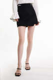 Black Buckle Detail Asymmetric Wrap Mini Skirt