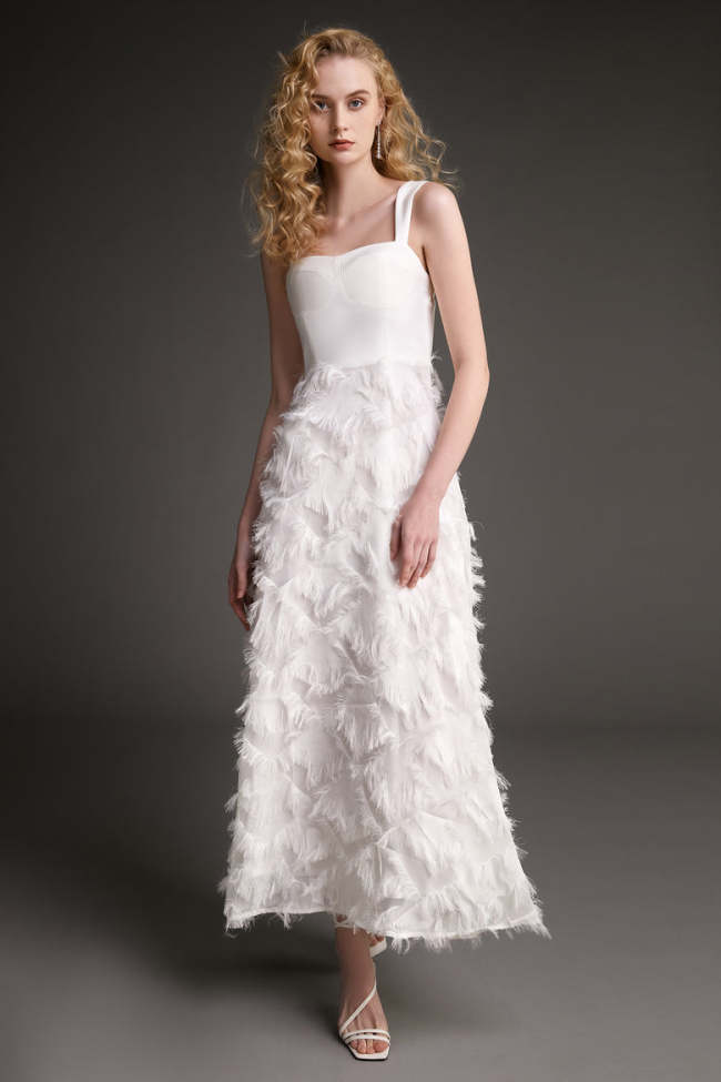 White Feathers Tassel Maxi Dress