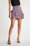 Pink Floral Print Asymmetric Ruffle Tiered Mini Skirt