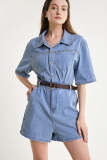 Light Blue Belted Denim Romper