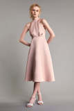 Pink Halterneck Tie Waist Keyhole Midi Dress
