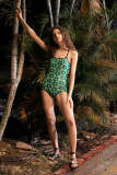 Light Green Floral Print Tie Back One-Piece Swimsuit