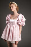 Pink Puff Sleeve Organza Babydoll Mini Dress