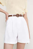 Flash Sale                White Belted High Rise Cotton-Blend Shorts