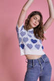 Dark Blue Heart Print Knitted Crop Top