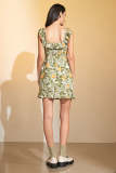Olive Drab Ruffle Floral Mini Dress