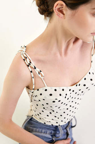 White Polka Dot Tie Strap Bustier Cami Top