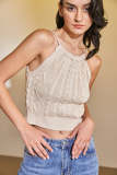 Old Lace Halter Cable Knit Tank Top