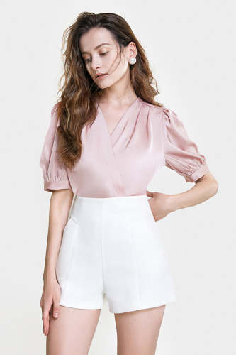Pink Surplice Neck Ruched Blouse