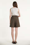 Saddle Brown Half-Elastic Waistband Asymmetric Shorts