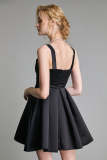 Black Satin Notched Flared Mini Dress