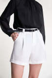 White Belted A-Line Turned-Up Hem Shorts