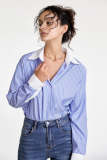 Cornflower Blue Contrast Striped Longline Shirt