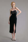 Black Twist Cut Out Rhinestone Strap Backless Maxi Dress