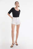 White High Rise Ripped Frayed Hem Denim Shorts