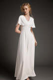White Flutter Sleeve Lace-Up Satin Maxi Dress