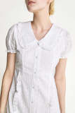 White Embroidery Collared Ruffled Mini Dress