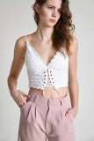 White Lace-Up Cami Top