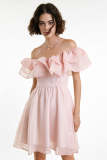Flash Sale                Pink Off-the-Shoulder Ruffled Mini Dress