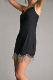 Black Rhinestone Fringe Hem Bodycon Mini Dress