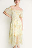 Ivory Floral Print Square Neck Puff Sleeve Maxi Dress