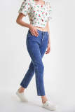 Medium Blue Wash High Rise Straight Leg Crop Jeans