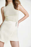 Beige Asymmetric Wrap Front Mini Skirt