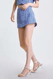 Dodger Blue Cotton-Blend Tweed Skort