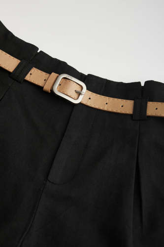 Black Belted Paper Bag Waist Shorts