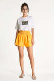 Orange Elastic Waist A-Line Wide Leg Shorts