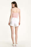 White Turn-Up Hem High Rise Denim Shorts