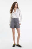 Flash Sale                White Striped Stand-Up Collar Contrast-Panel Shirt