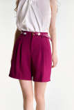 Medium Violet Red Belted Pleat Detail Longline Shorts