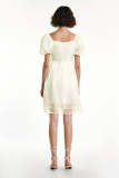 White Puff Sleeve Square Neck Chiffon Mini Dress