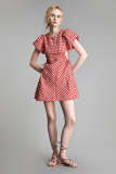 Crimson Checked Cut Out Waist Tie Detail Mini Dress