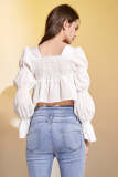 White Ruffle Puff Sleeve Blouse
