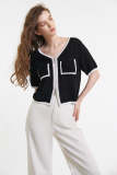 Flash Sale                Black Contrast Trim Zip Front Knit Top