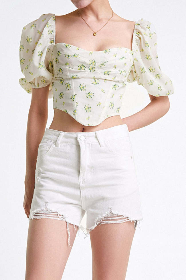 White Ripped Denim Shorts