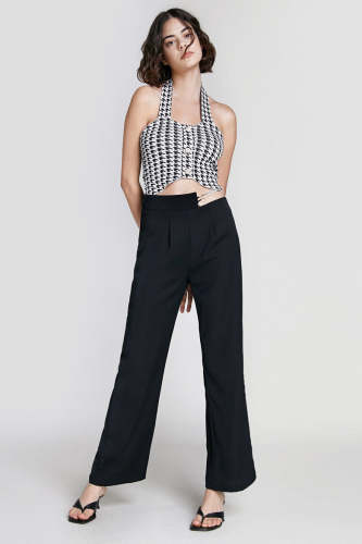White Houndstooth Halter Crop Top