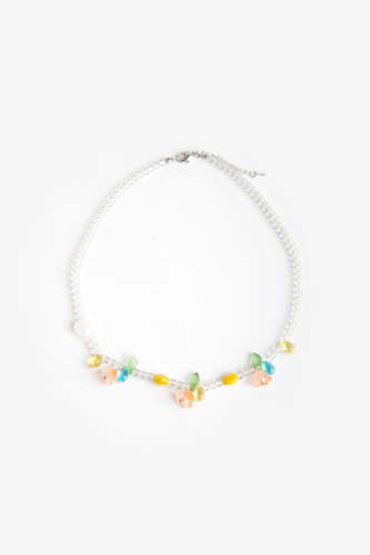 Multicolor Beaded Flower Charm Necklace