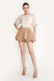 Tan Puff Ball Elastic Waist Shorts