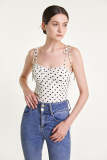 White Polka Dot Tie Strap Bustier Cami Top