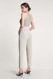 Tan Zip Front Straight Leg Tailored Pants
