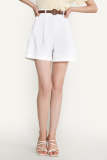 Flash Sale                White Belted High Rise Cotton-Blend Shorts
