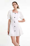 Flash Sale                White Contrast Stitch Button Front Mini Dress