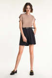 Black Longline Pleat Detail Belted Shorts