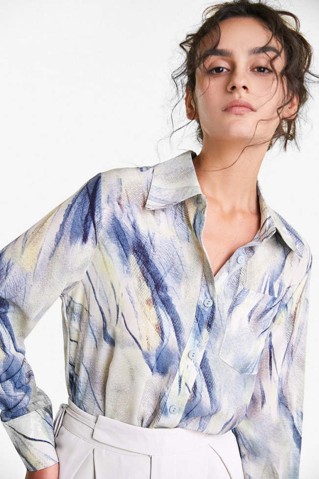 Multicolor Abstract Print Chest Pocket Shirt