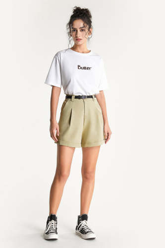 Tan Belted A-Line Turned-Up Hem Shorts